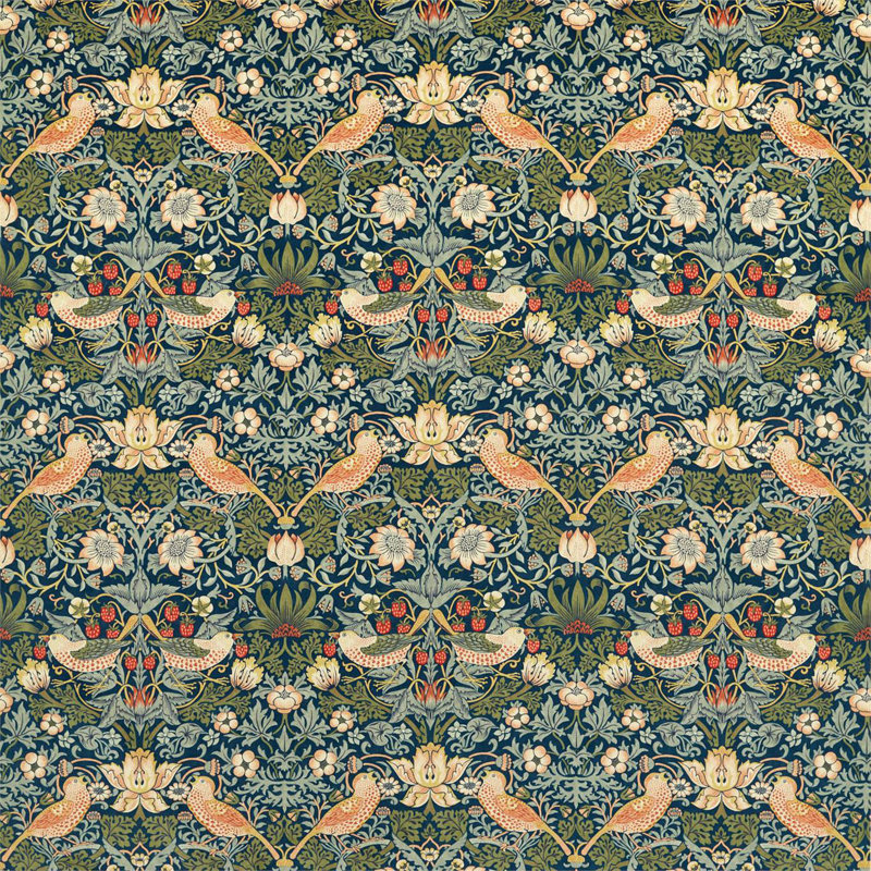 Strawberry Thief Velvet Fabric, Indigo/Thyme