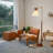 Mid-Century Modern Walnut Cantilever Floor Lamp, Brass Adjustable Swing Arm Standing Lamp with Linen Cone Shade, Task Reading Floor Lamp for Living Room Bedroom Study