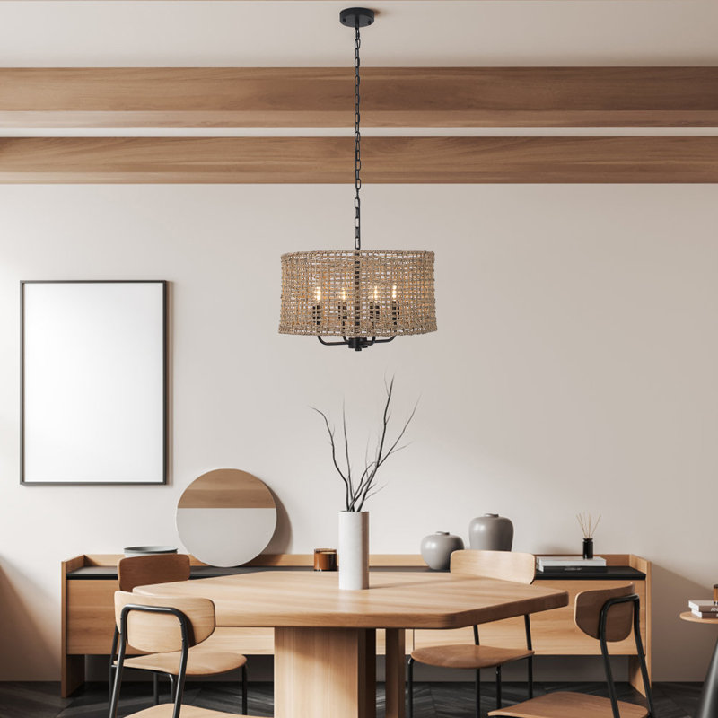 19.68" Hand Woven Bohemian Rattan Pendant Chandelier