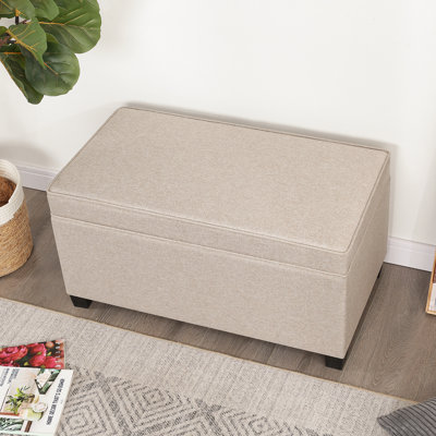32" Rectangle Storage Ottoman Bench With Linen Upholstered