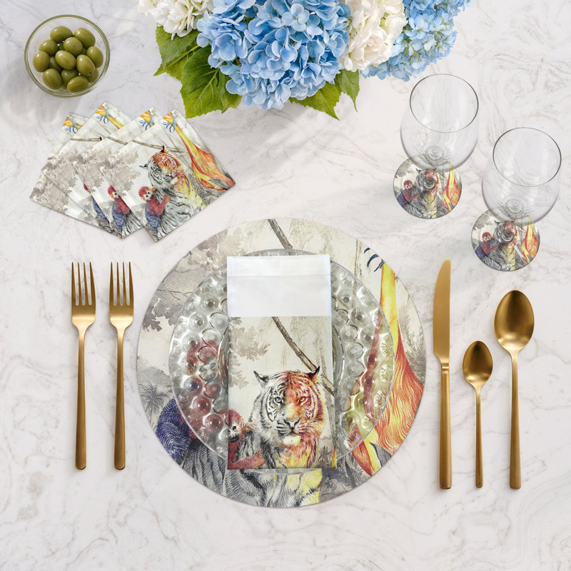 Sous-verres ronds en cuir Arcadia Tiger