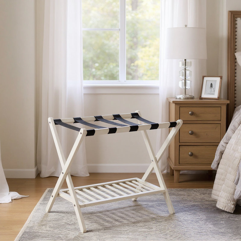 Folding Bamboo Luggage Rack, White