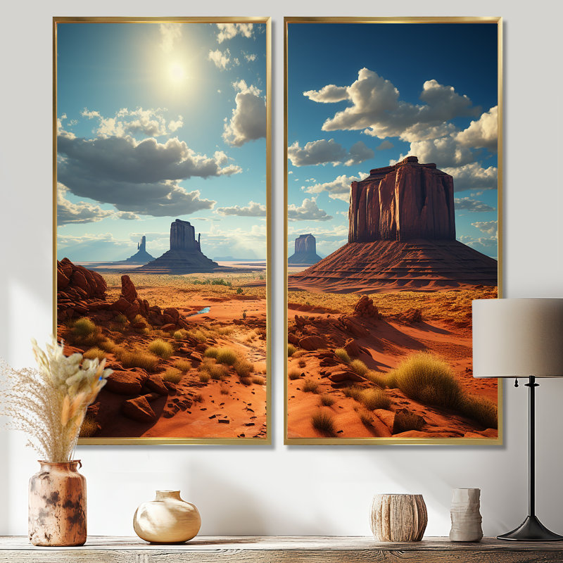 «USA Monument Valley Magic», décoration murale traditionnelle bleue 2 panneaux, 32" H x 32" W, Impression encadrée flottante