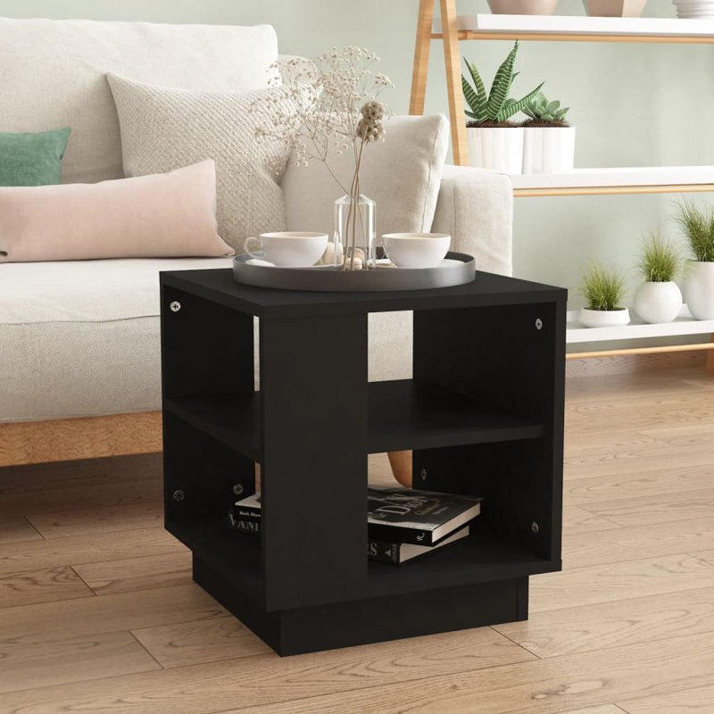 Table de bout en verre avec rangement, Noir, noir, noir, noir, 15,7 po x 15,7 po x 16,9 po