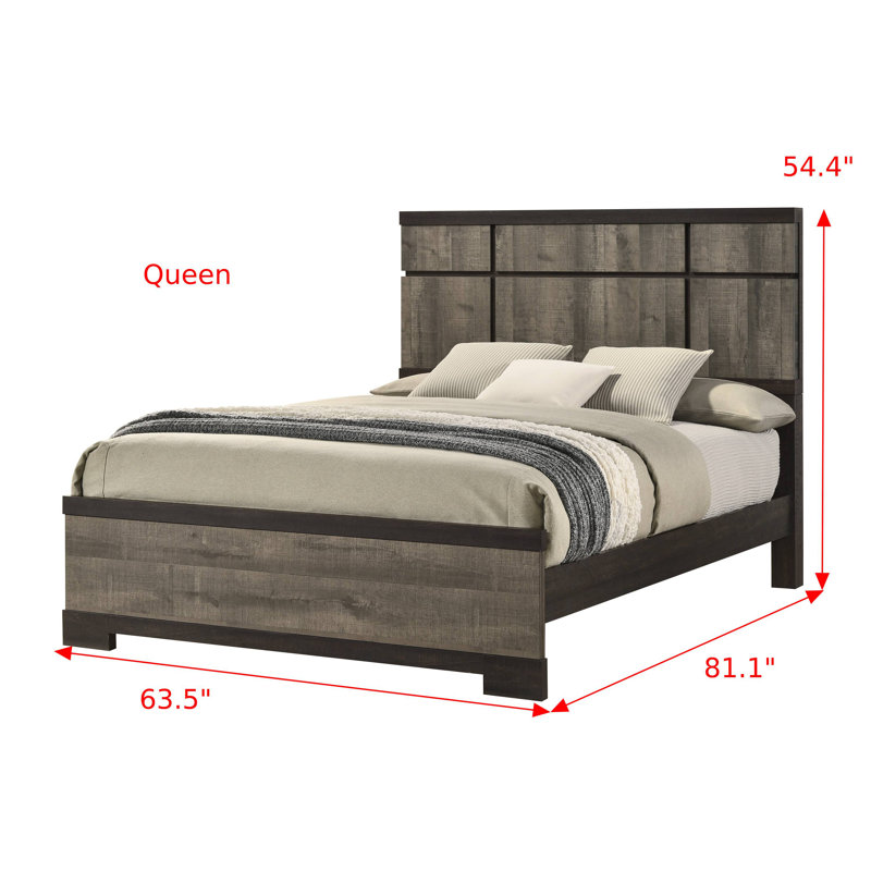 Ensemble de chambre à coucher moderne à panneau tapissier gris, Queen, 5 Piece