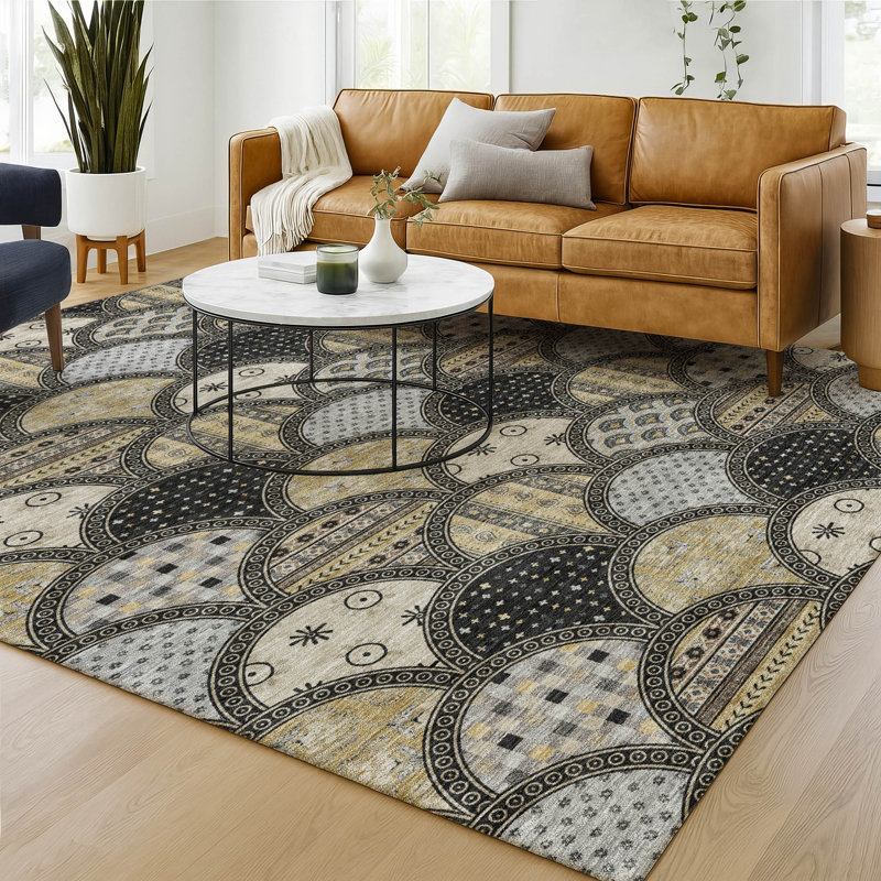 Machine Washable Indoor/Outdoor Chantille ACN2863 Americana Rug, 3' x 5', Black