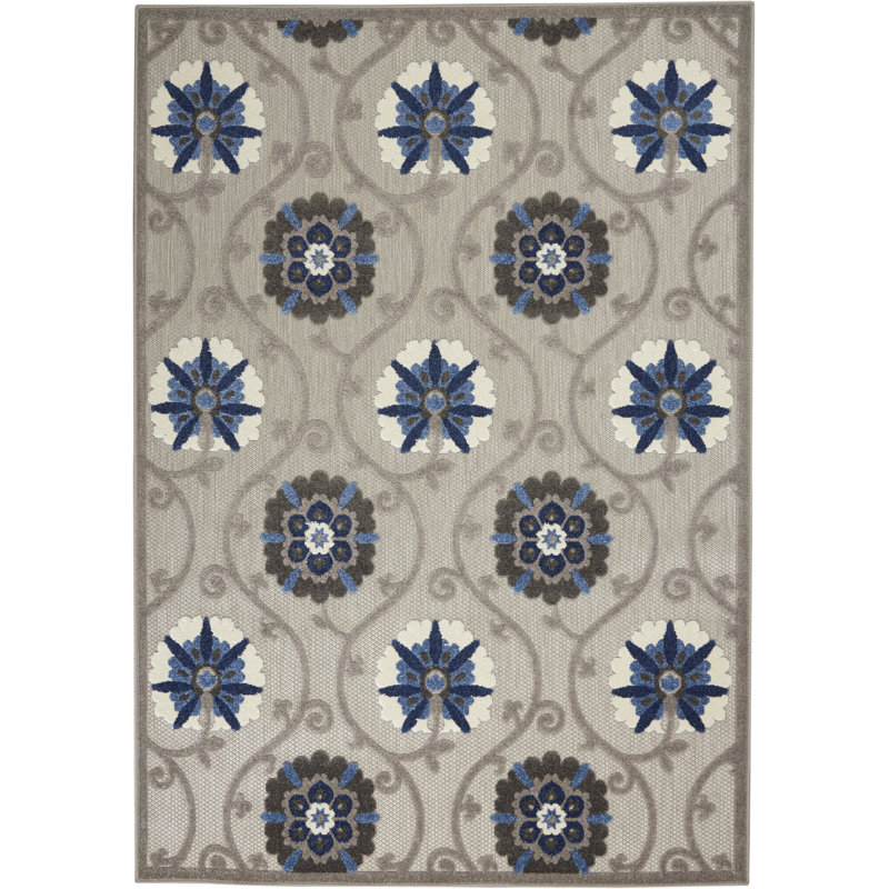 Aloha Floral Blue/Grey Synthetic 5'3" x 7'5" Indoor/Outdoor Rug