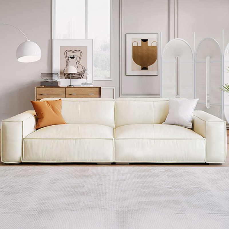 Canapé modulaire blanc en cuir véritable