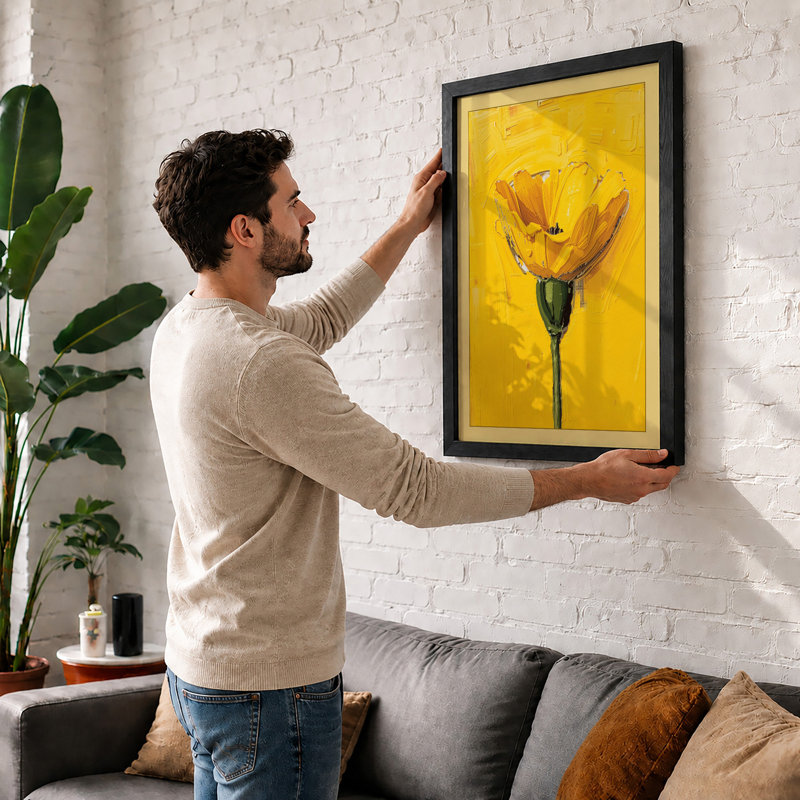 Golden Bloom Botanical - Framed Print, A2 - 59.4 x 42.0 cm, Black