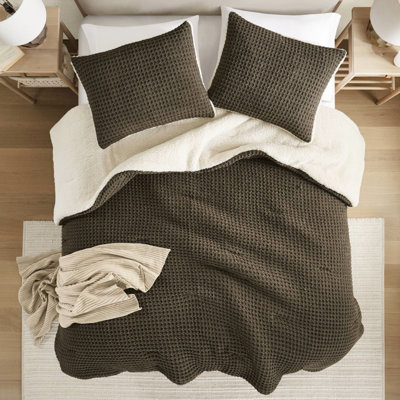 Couette en maille gaufrée chenille pour lit double/queen - Garnie et réversible pour une texture douce 100 % et