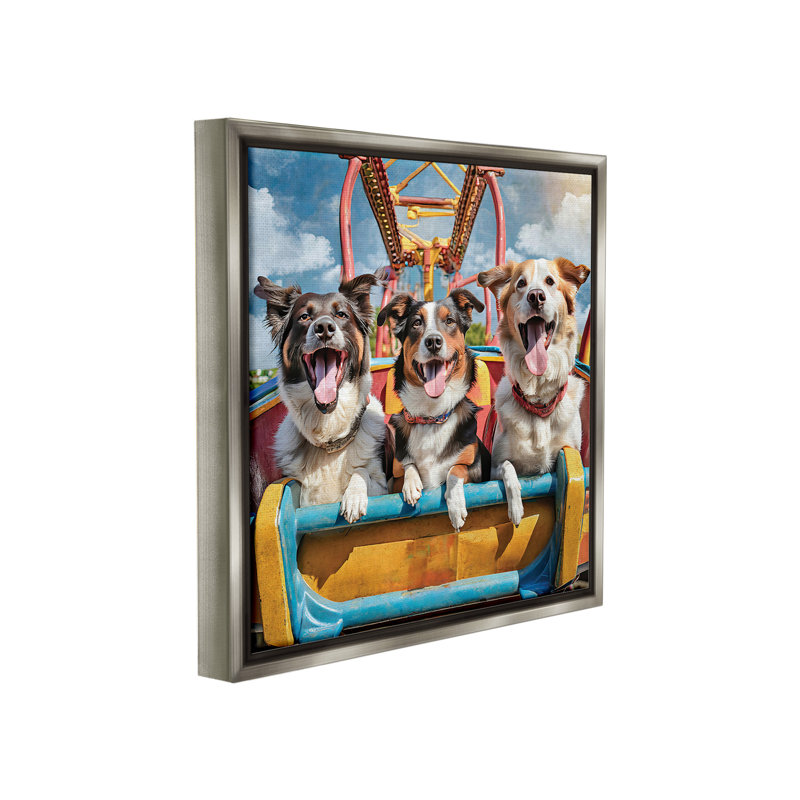 "Amusement Park Dogs" par Jim Baldwin sur toile, Cadre flottant gris lustré, H 18 po x l 18 po