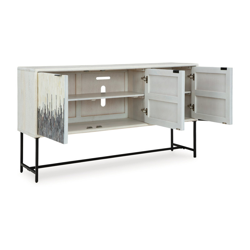 Console de buffet, bois à motif rayé, noir et blanc, 64 po