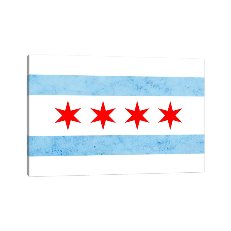 Chicago City Flag (Partial Grunge) - Wrapped Canvas Print, 20.32 cm H x 30.48 cm W