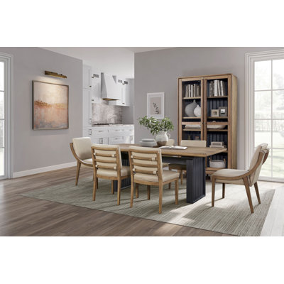Aurora 7-Piece Extendable Dining Set for 6 – 80"–106" Latte Double Pedestal Table with 6 Performance Leather Chairs (2 Sling Back + 4 Soft Back), Elm Veneer