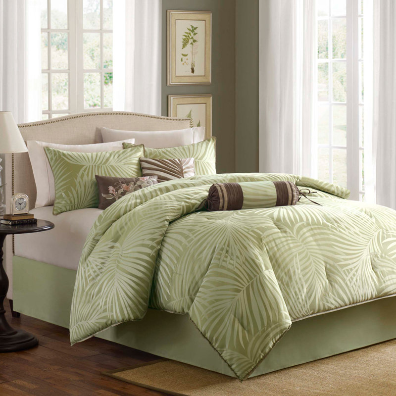 Soft Green Jacquard Tropical Comforter Set, California King