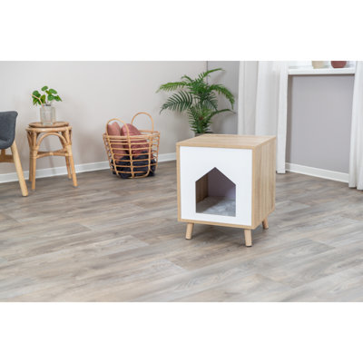 Maison de chat pour l'intérieur, table de chevet et table de chevet moderne, cachette pour chat avec coussin confortable