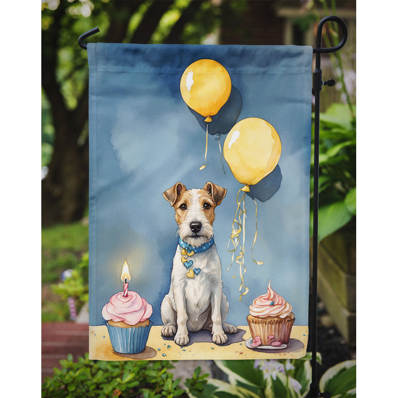Drapeau de jardin «Happy Birthday», Fox terrier