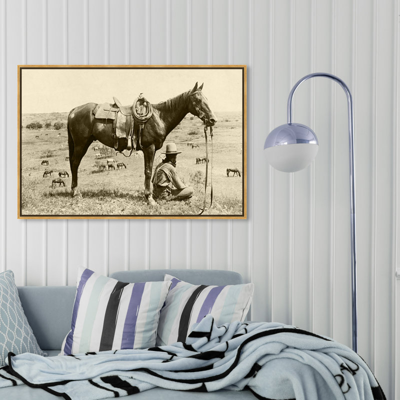 " Animals Cowboy IV, Cabin / Lodge Brown " by Oliver Gal, Gold Framed, 45" H x 30" W x 1.5" D
