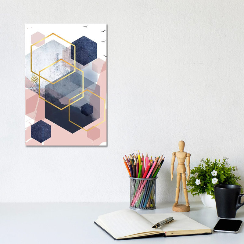 Abstract Navy Blush Gold I 1 Piece Wrapped Canvas Wall Art, 20.32 cm H x 30.48 cm W, Wrapped Canvas