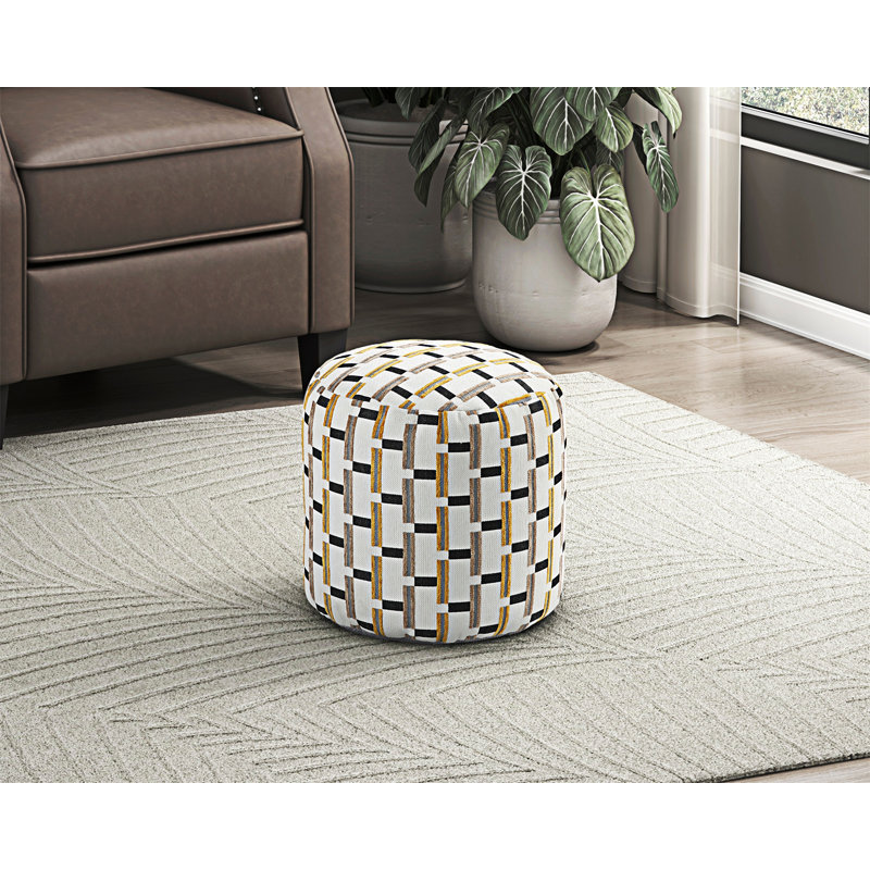 Repose-pieds cylindrique rembourré en tissu jacquard multicolore