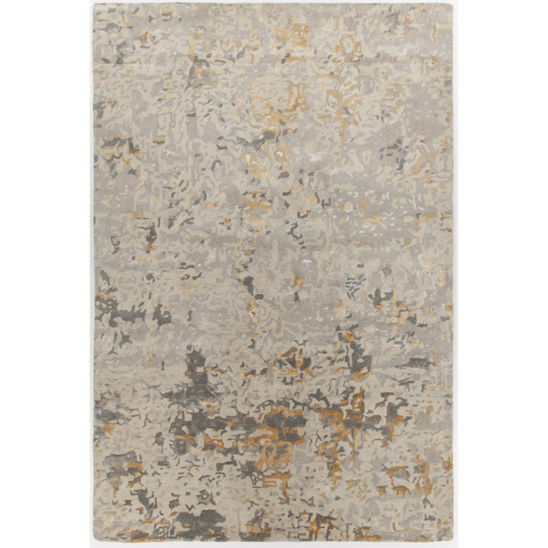 Knightsville Authentic Hand-Tufted Handmade Beige & Gold Abstract Wool & Viscose Area Rug, Rectangle 9' x 13'