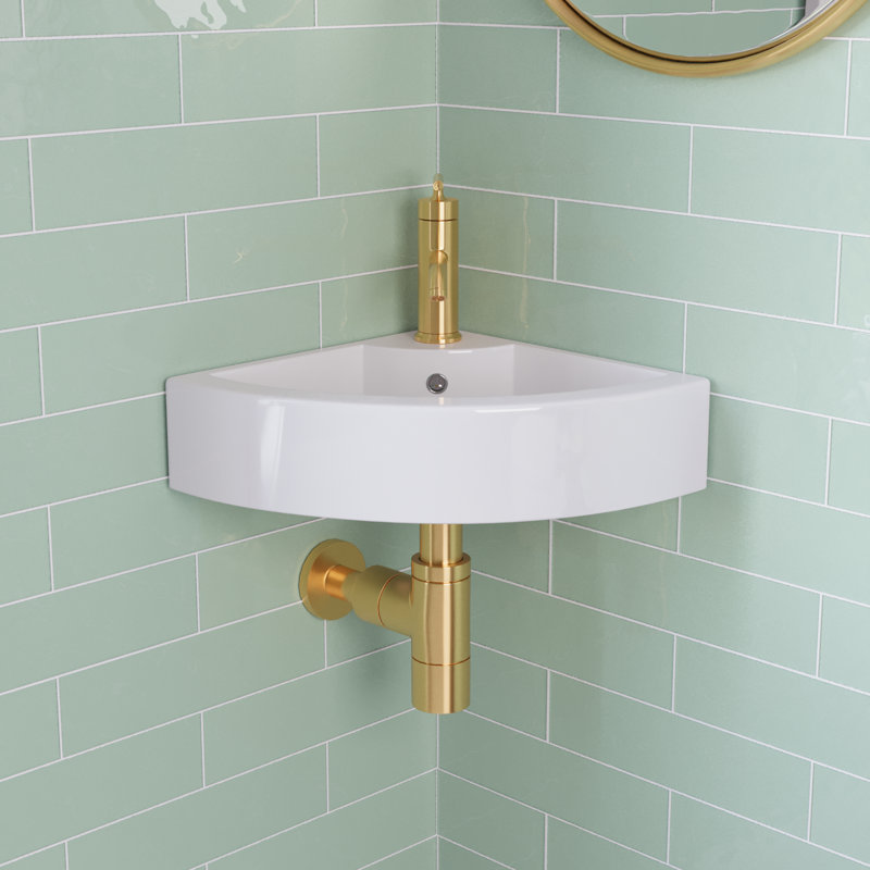 DeerValley 460mm L x 330mm W White Ceramic Corner Sink with Overflow