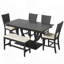 Ensemble de salle à manger moderne en bois massif 6 pièces avec pieds demi-ronds, chaises rembourrées et banc-348439511