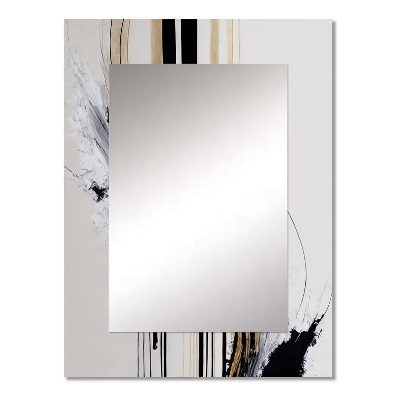 Golden Minimalist Abstract II - Abstract Unique Wall Mirror, Black Mirror, Printed Metal Art, 32" x 24"