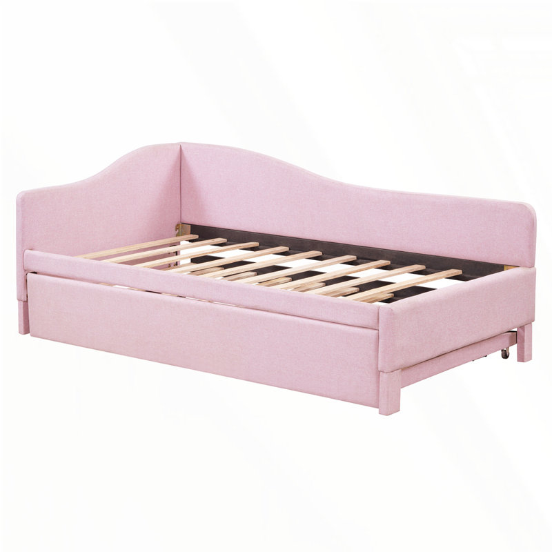 L-Shaped Upholstered Daybed With Pop Up Trundle, Rose