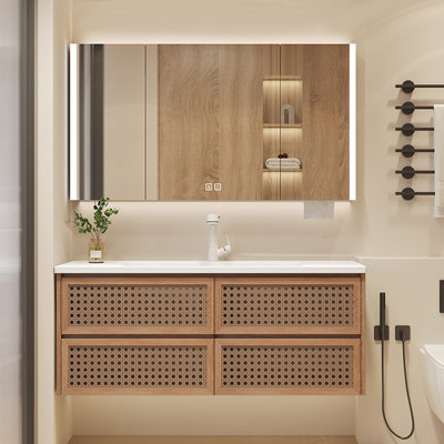 Japanese style simple rattan bathroom cabinet