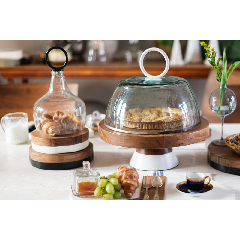 Glass Cloche Food Cover, Ring Handle, Small, Clear/Black