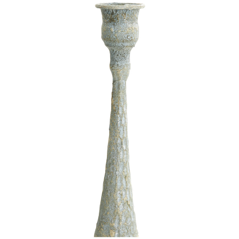 Light Blue Distressed Wood Tabletop Candlestick Set