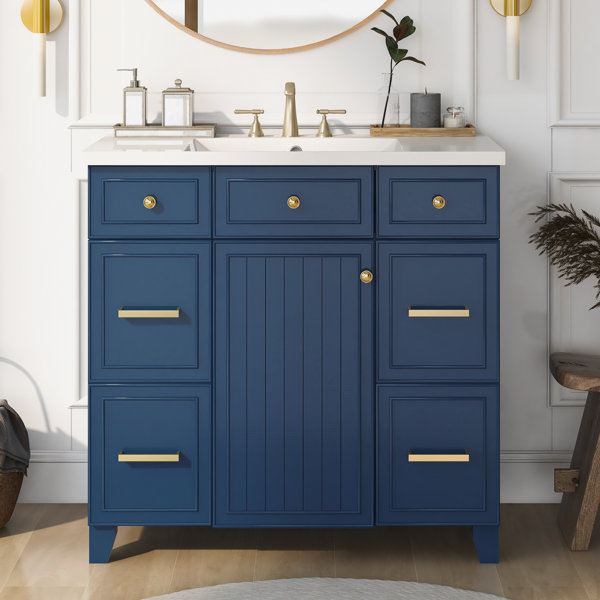 Breakwater Bay Rine 36 Single Bathroom Vanity with Resin Top | Wayfair Rine 36 Single Bathroom Vanity with Resin Top