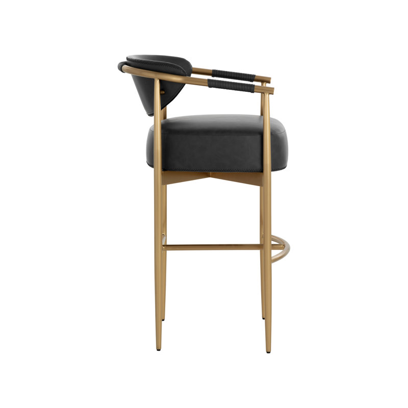 HELOISE Upholstered Stool with Metal Frame, Black, Bar Stool (30.25” Seat Height)