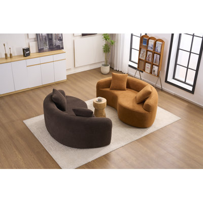 67 inch semi-circular curved conversation sectional couch, 3-piece freely combinable orange chenille fabric modular sofa set with decorative throw pillows, modern curved sofa for living room