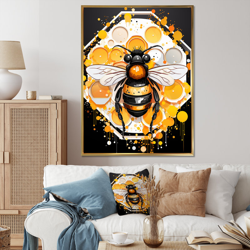 «Yellow and Black Honey Bee», art mural insectes et insectes, Cadre flottant doré, H 32 po x l 16 po x P 1 po