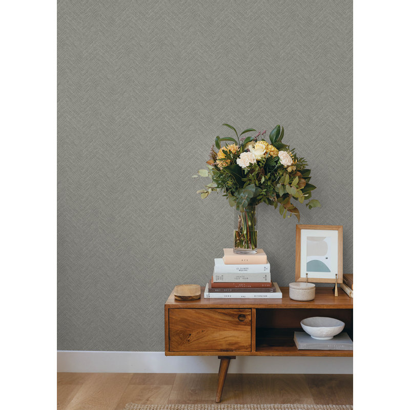 Caladesi Papier peint Chevron en lin gris foncé, Grey