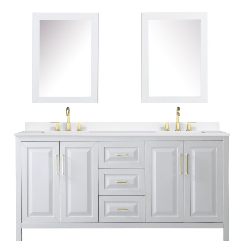 Daria 72'' W Vanity, White, Brushed Gold, White Quartz