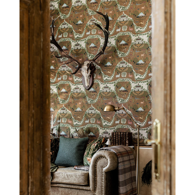 Tyrol Apres-Ski Home Wallpaper Roll, Green/Ochre/Red/Taupe