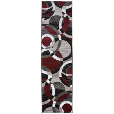 Archeveque Woven Abstract Burgundy/White/Black Area Rug - Modern Geometric Polypropylene Carpet for Living Room, Bedroom, or Hallway