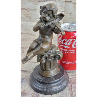 High Quality Little Boy Angel Playing Violin Bronze Sculpture Hot Cast Figurine