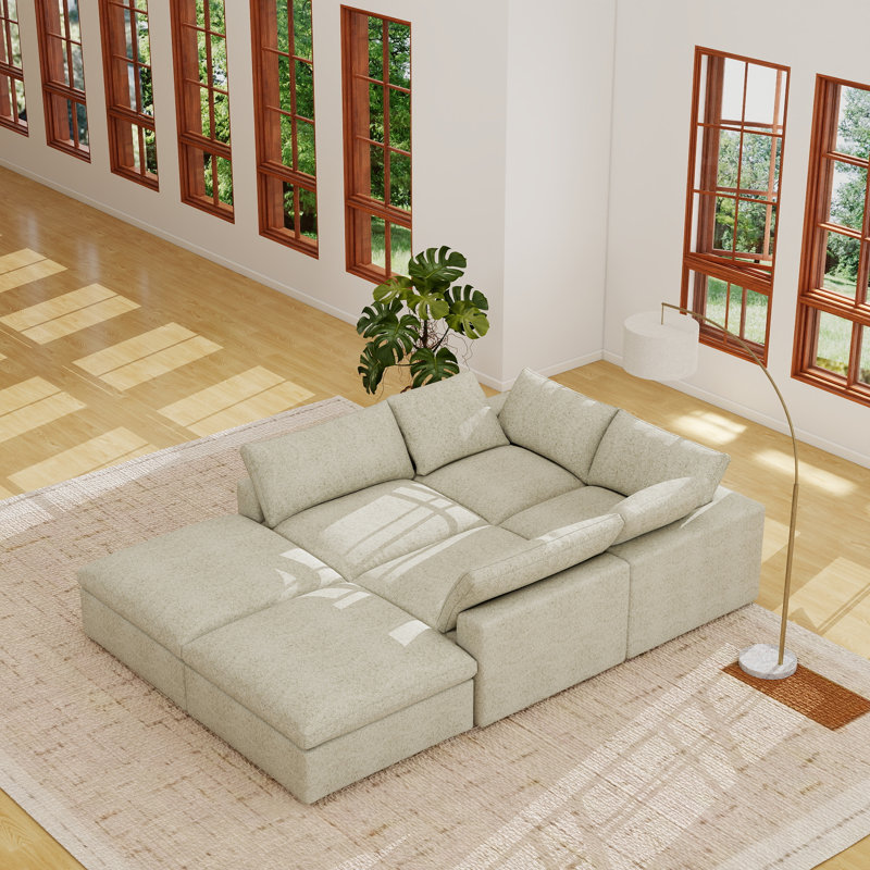 Canapé modulaire rembourré 6 pièces Kenda Ellerie, Mélange de lin kaki