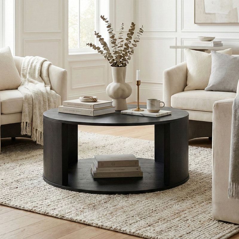 Baxman 40" W Round Coffee Table with Storage Shelf