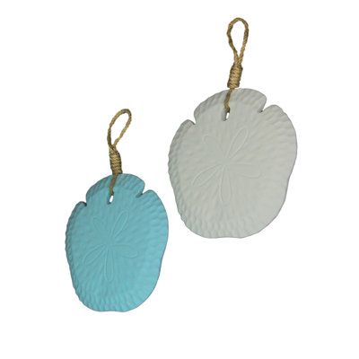 Set Of 2 Sand Dollar Wall Hangings – Coastal Blue And White Decorations – For Beach-Themed Home Decor