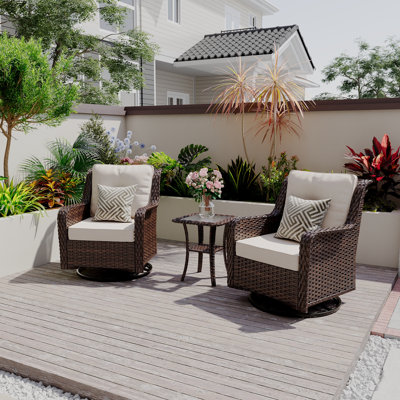 3-Piece Wicker Swivel Rocking Set With Cushions