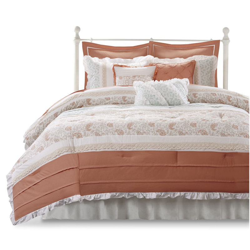 Ensemble d'édredon en percale de coton 9 pièces Singleton, Turquoise, Édredon très grand californien + 8 pièces suppl