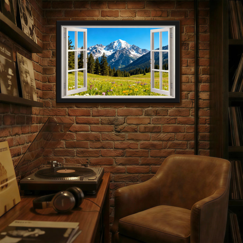 Paysage et nature vue sur la montagne par une fenêtre ouverte, H 12 po x l 18 po