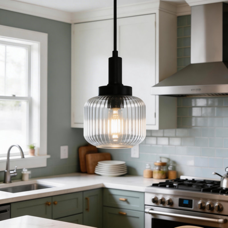 Luminaire suspendu simple avec abat-jour en verre