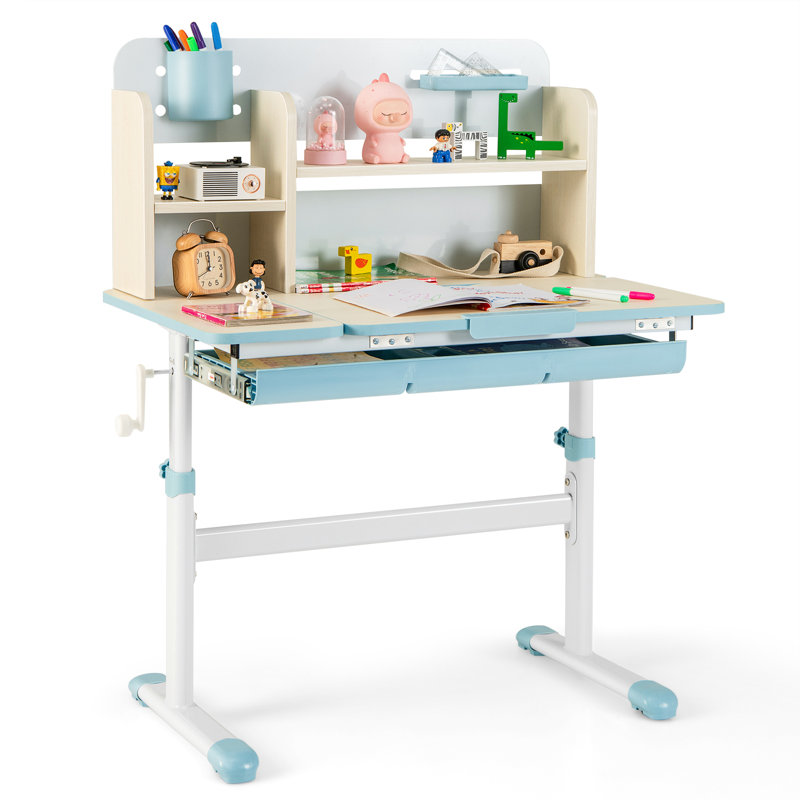 Bureau d'écriture à hauteur réglable pour enfants avec bureau inclinable, Bleu