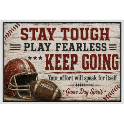 «Stay Tough Play Fearless Football», œuvre d'art rustique, images de chambre d'adolescent, impression sur toile encadrée